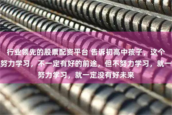 行业领先的股票配资平台 告诉初高中孩子,这个时代,一个人努力学习,不一定有好的前途,但不努力学习,就一定没有好未来